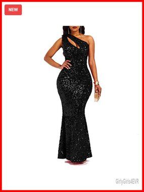 Sequins Sleeveless Oblique Collar Mermaid Maxi Dress Bodycon Party Dress